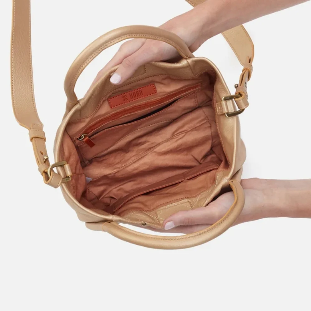 NWT HOBO Margot Satchel/crossbody: Dusty Gold 100% Gen Leather - Picture 6 of 14